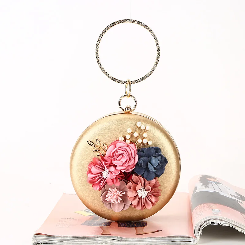 Classic Flower Design Round PU Dinner Bag with Handle for Ladies Banquet Dress Bag Diamond Party Coin Bag Chain Shoulder Bag
Classic Flower Design Round PU Dinner Bag with Handle for Ladies Banquet Dress Bag Diamond Party Coin Bag Chain Shoulder Bag