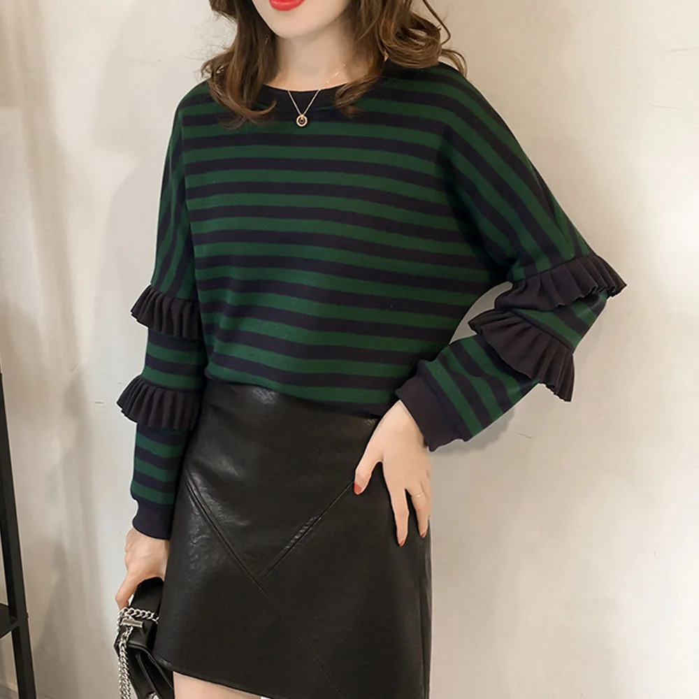 Stripe Women's Sweatshirts Autumn New Style Korean Splicing Long-sleeved Striped Fungus Round Neck Loose Casual Thin Style
Stripe Women's Sweatshirts Autumn New Style Korean Splicing Long-sleeved Striped Fungus Round Neck Loose Casual Thin Style