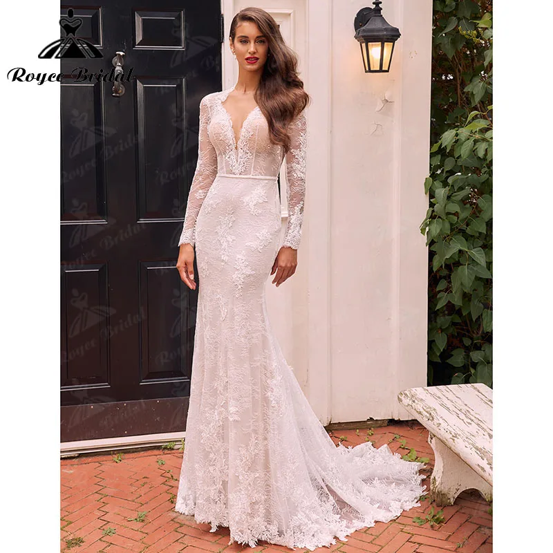 Charming Sexy Mermaid Wedding Dresses Deep V Neck Long Sleeve Lace Appliqes Illusion robe mariée sirene Bridal Gowns Custom Made
Charming Sexy Mermaid Wedding Dresses Deep V Neck Long Sleeve Lace Appliqes Illusion robe mariée sirene Bridal Gowns Custom Made