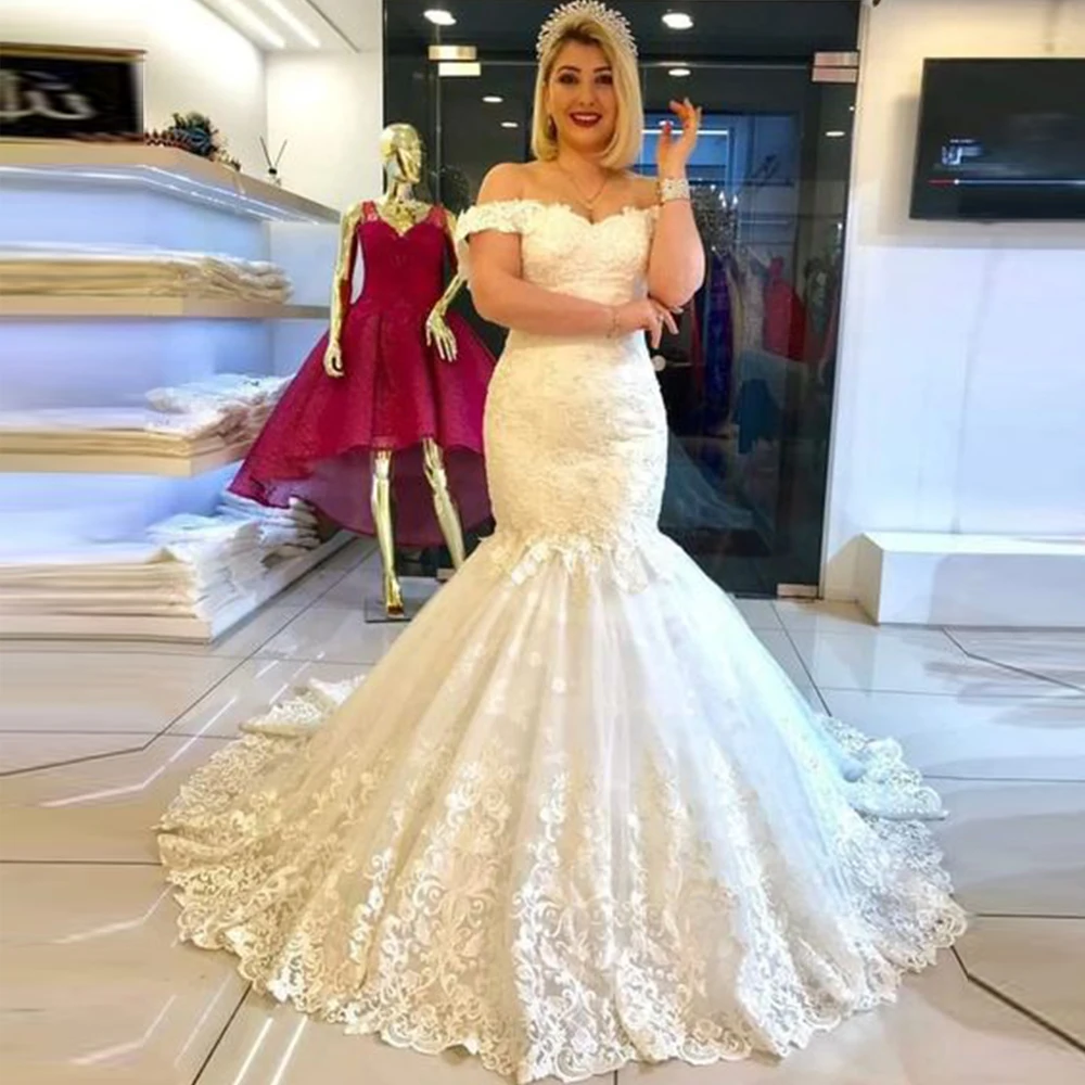 Trumpet Mermaid Wedding Dresses Applique Lace Beads Bridal Gown Off Shoulder Tulle Customize Lace Up vestidos de fiesta فساتين
Trumpet Mermaid Wedding Dresses Applique Lace Beads Bridal Gown Off Shoulder Tulle Customize Lace Up vestidos de fiesta فساتين