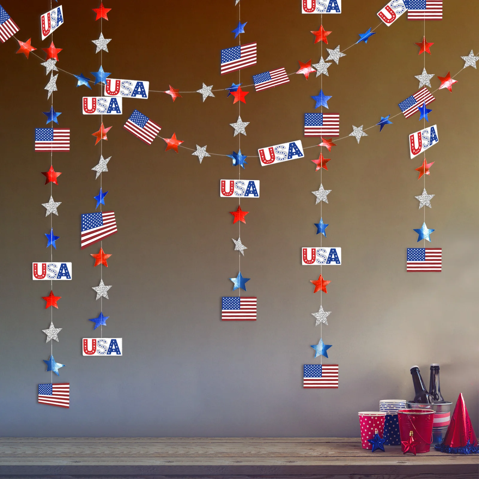 4th of July Red White Blue Star Garland USA Themed Birthday Party Paper Star Streamers USA Flag String Chain Hanging Decorations
4th of July Red White Blue Star Garland USA Themed Birthday Party Paper Star Streamers USA Flag String Chain Hanging Decorations