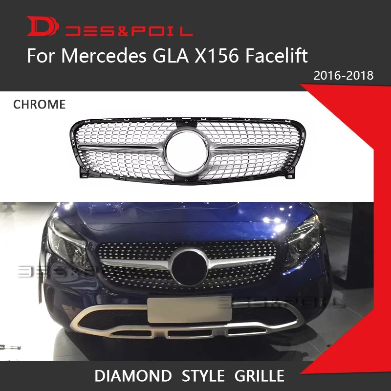 

GLA Class X156 Diamond Grille Facelift For Mercedes Black Silver Front Bumper Racing Grill 2017-2019 GLA200 GLA220 GLA260 AMG