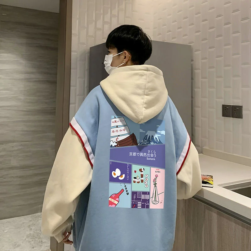 Hooded Sweatshirts For Men Casual All-match Stitching Fake Two-piece Tops Printed Cartoon Loose Sports Male Clothes Oversized
Hooded Sweatshirts For Men Casual All-match Stitching Fake Two-piece Tops Printed Cartoon Loose Sports Male Clothes Oversized