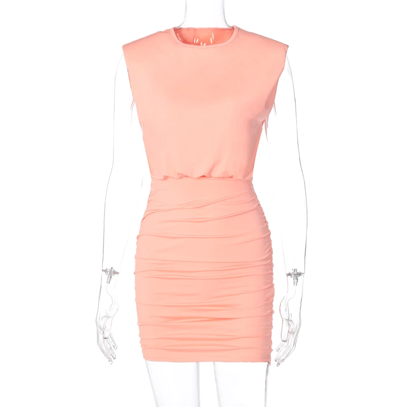 Dulzura Solid Women Mini Dress Ruched Sleeveless Shoulder Pad Bodycon Bandage Sexy Streetwear Party Elegant Office 2020 Club 
Dulzura Solid Women Mini Dress Ruched Sleeveless Shoulder Pad Bodycon Bandage Sexy Streetwear Party Elegant Office 2020 Club