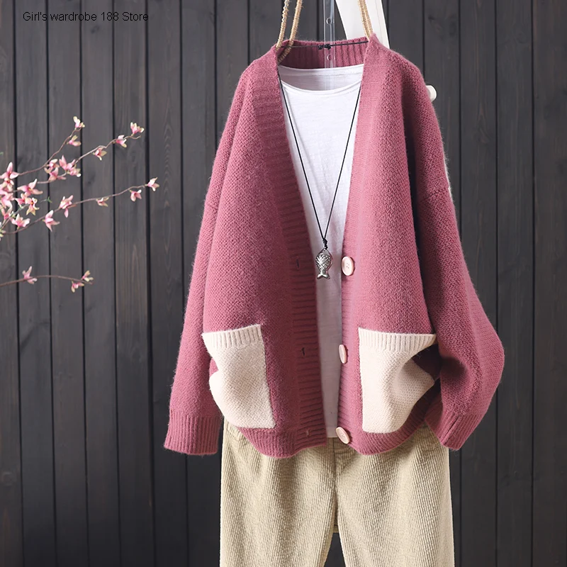 2020 autumn color matching loose Korean large size knitted cardigan women's casual literature long sleeve button
2020 autumn color matching loose Korean large size knitted cardigan women's casual literature long sleeve button