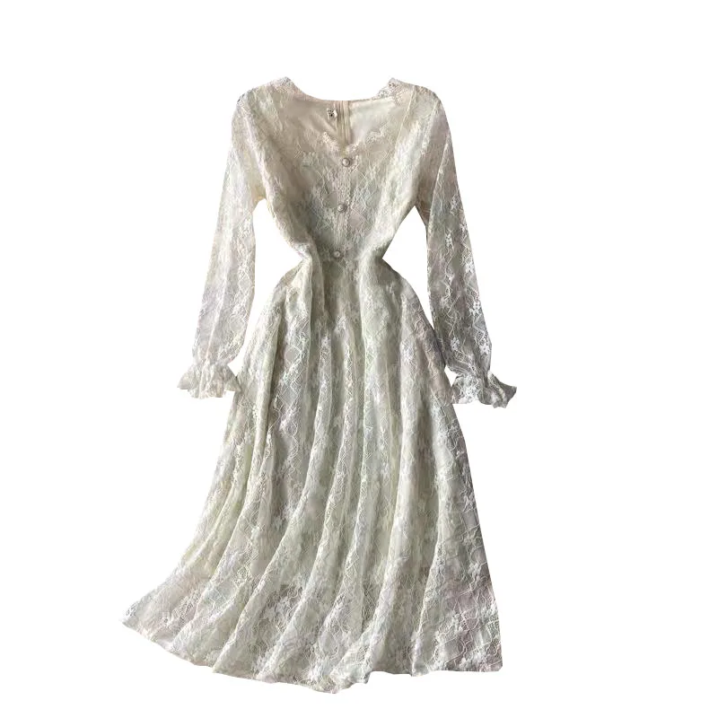 Chic gentle style A-line dress women's spring and autumn new sweet lace square collar slim mid long
Chic gentle style A-line dress women's spring and autumn new sweet lace square collar slim mid long