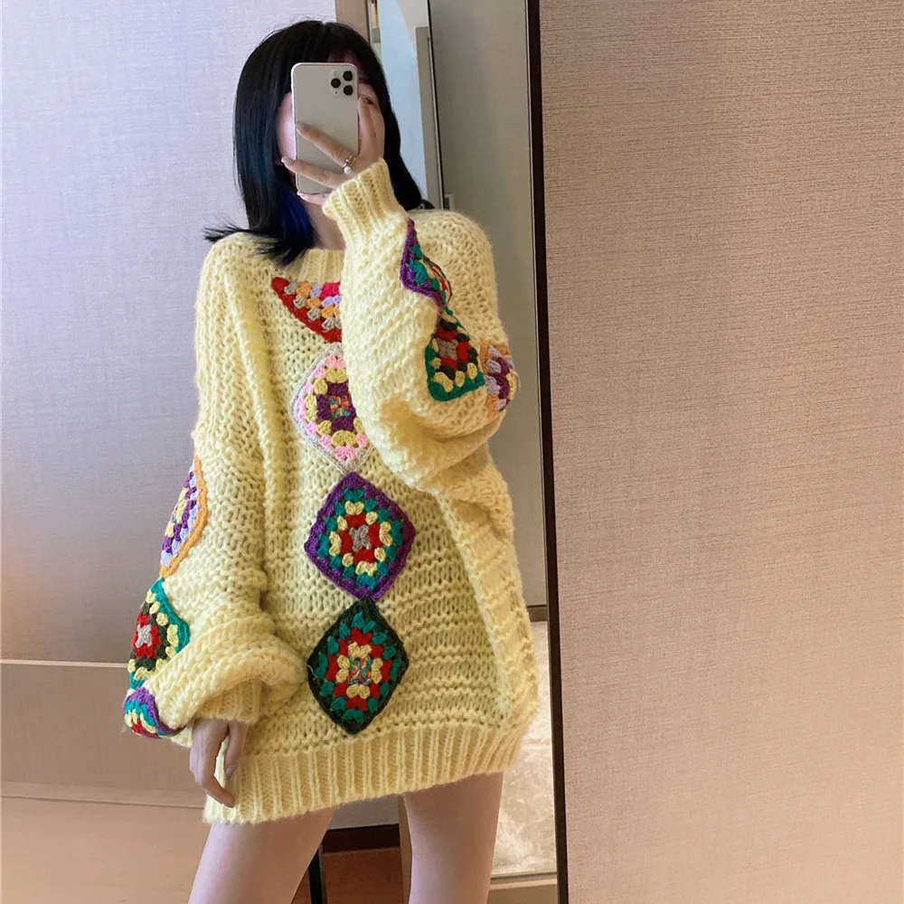 Female Sweater Women's Fall Winter Yellow Oversized Sweater 2021 Argyle Embroidery Loose Pullover Jumper Tops
Female Sweater Women's Fall Winter Yellow Oversized Sweater 2021 Argyle Embroidery Loose Pullover Jumper Tops