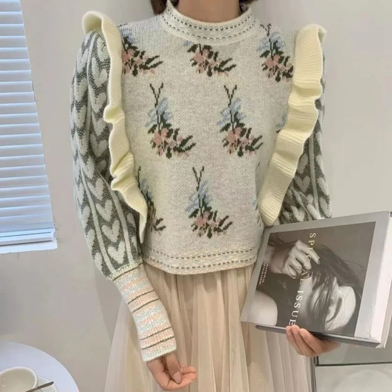 Женский жаккардовый свитер с оборками, милый пуловер в стиле ретро с круглым цветком и длинными рукавами, элегантный трикотажный свитер в К...
Женский жаккардовый свитер с оборками, милый пуловер в стиле ретро с круглым цветком и длинными рукавами, элегантный трикотажный свитер в К...