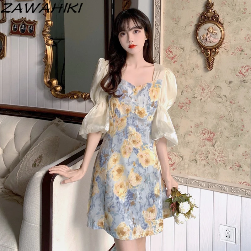 ZAWAHIKI Floral Puff Sleeve Dress Women's Clothes Square Collar A Line Fashion Vestidos De Mujer French Temperament Slim Dresses
ZAWAHIKI Floral Puff Sleeve Dress Women's Clothes Square Collar A Line Fashion Vestidos De Mujer French Temperament Slim Dresses
