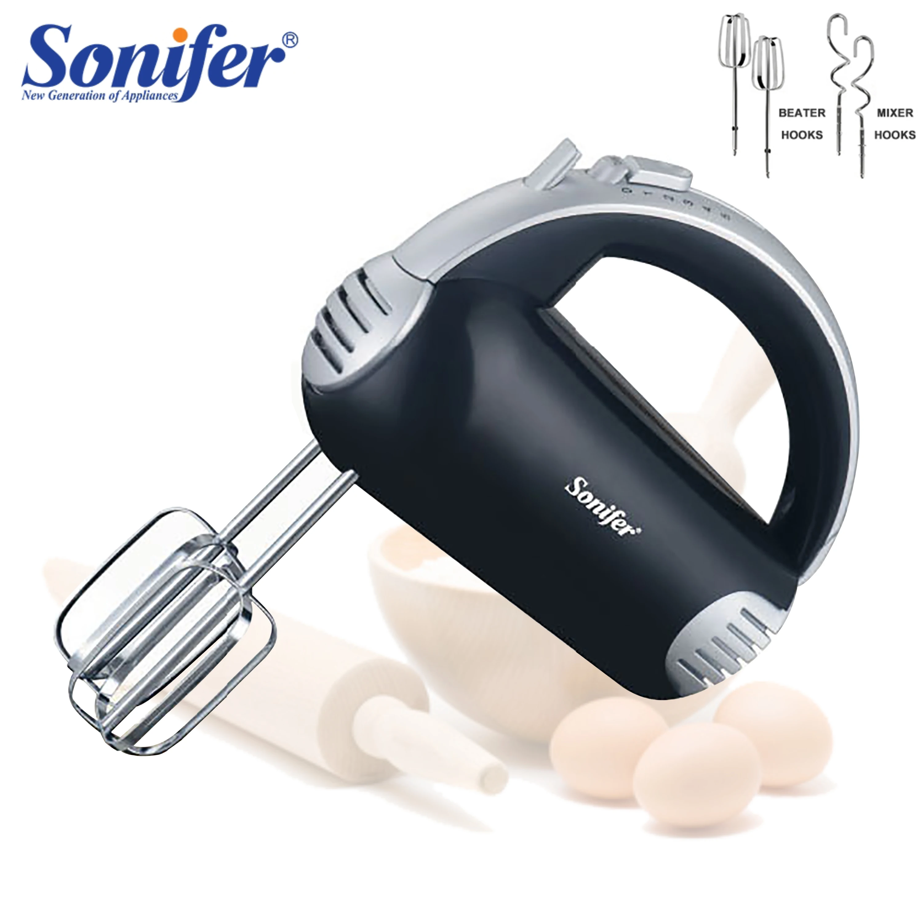 

Пищевой миксер Sonifer, электрический кухонный Блендер с крючками для теста, хромированный приспособление для взбивания яиц, ручной миксер для...