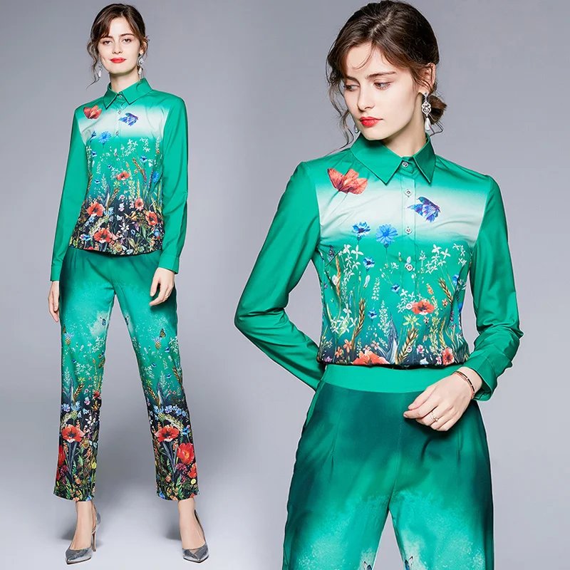 Butterfly Print Runway Pants Suit Women 2021 Autumn Winter Floral Shirt + Trousers Party Two Piece Sets Office Lady Green Outfit
Butterfly Print Runway Pants Suit Women 2021 Autumn Winter Floral Shirt + Trousers Party Two Piece Sets Office Lady Green Outfit