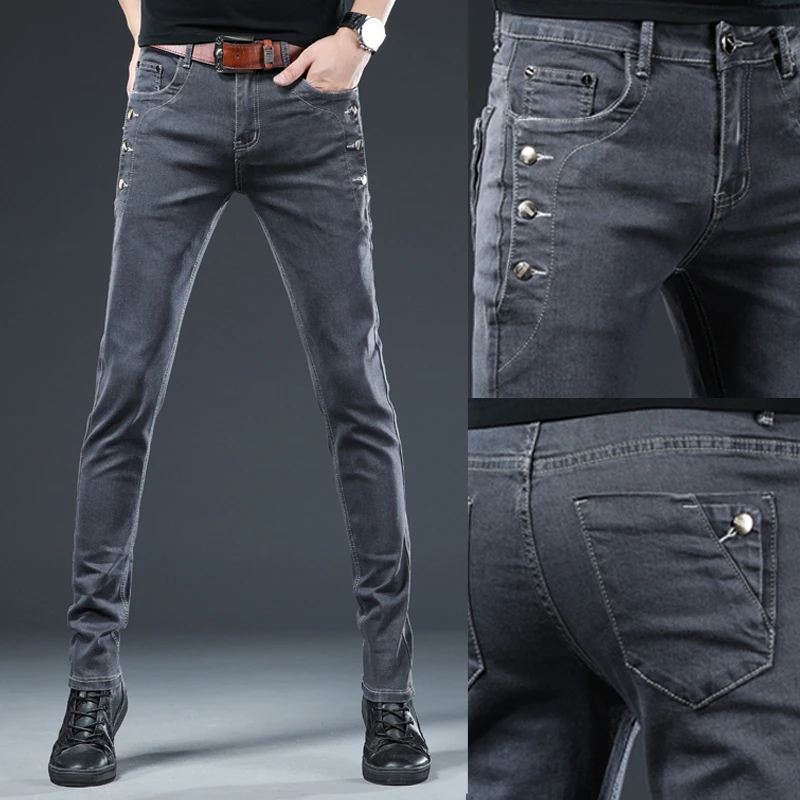 Men's Dark Gray Stretch Denim Pencil Jeans 2021 Autumn Classic Vintage Male Trousers Business Casual Pantalon Homme Streetwear 
Men's Dark Gray Stretch Denim Pencil Jeans 2021 Autumn Classic Vintage Male Trousers Business Casual Pantalon Homme Streetwear