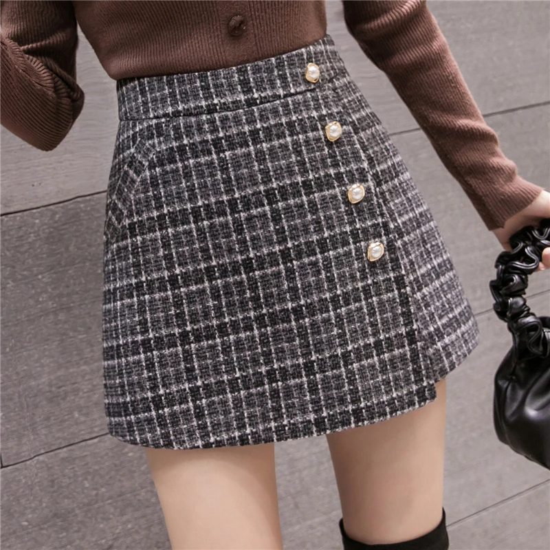 Фото Новая мода твидовые клетчатые шорты юбки женские Осень Зима - купить