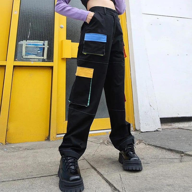 New women's personality color stitching pockets contrast color high waist loose streetwear straight leg pants
New women's personality color stitching pockets contrast color high waist loose streetwear straight leg pants