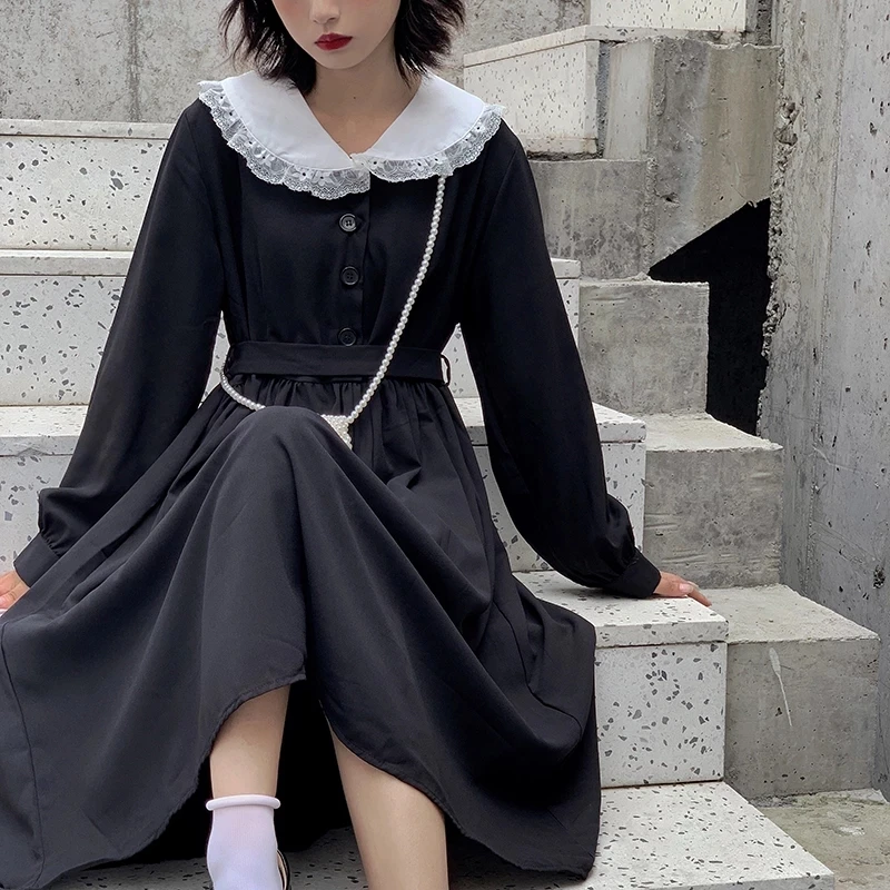 Gothic Lolita Kawaii Dress Women Peter Pan Collar Long Sleeve Black Midi Dress Lace-up Mall Goth Girls Japanese Harajuku
Gothic Lolita Kawaii Dress Women Peter Pan Collar Long Sleeve Black Midi Dress Lace-up Mall Goth Girls Japanese Harajuku
