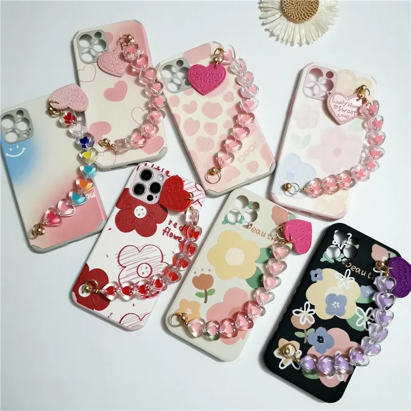 Fashion Flowers Heart-shaped Chain Wristband Soft Case For Iphone 11 12 Pro Max 7 8 Plus Xr X Xs Se 2 Leather Phone Cover Fundas
Fashion Flowers Heart-shaped Chain Wristband Soft Case For Iphone 11 12 Pro Max 7 8 Plus Xr X Xs Se 2 Leather Phone Cover Fundas