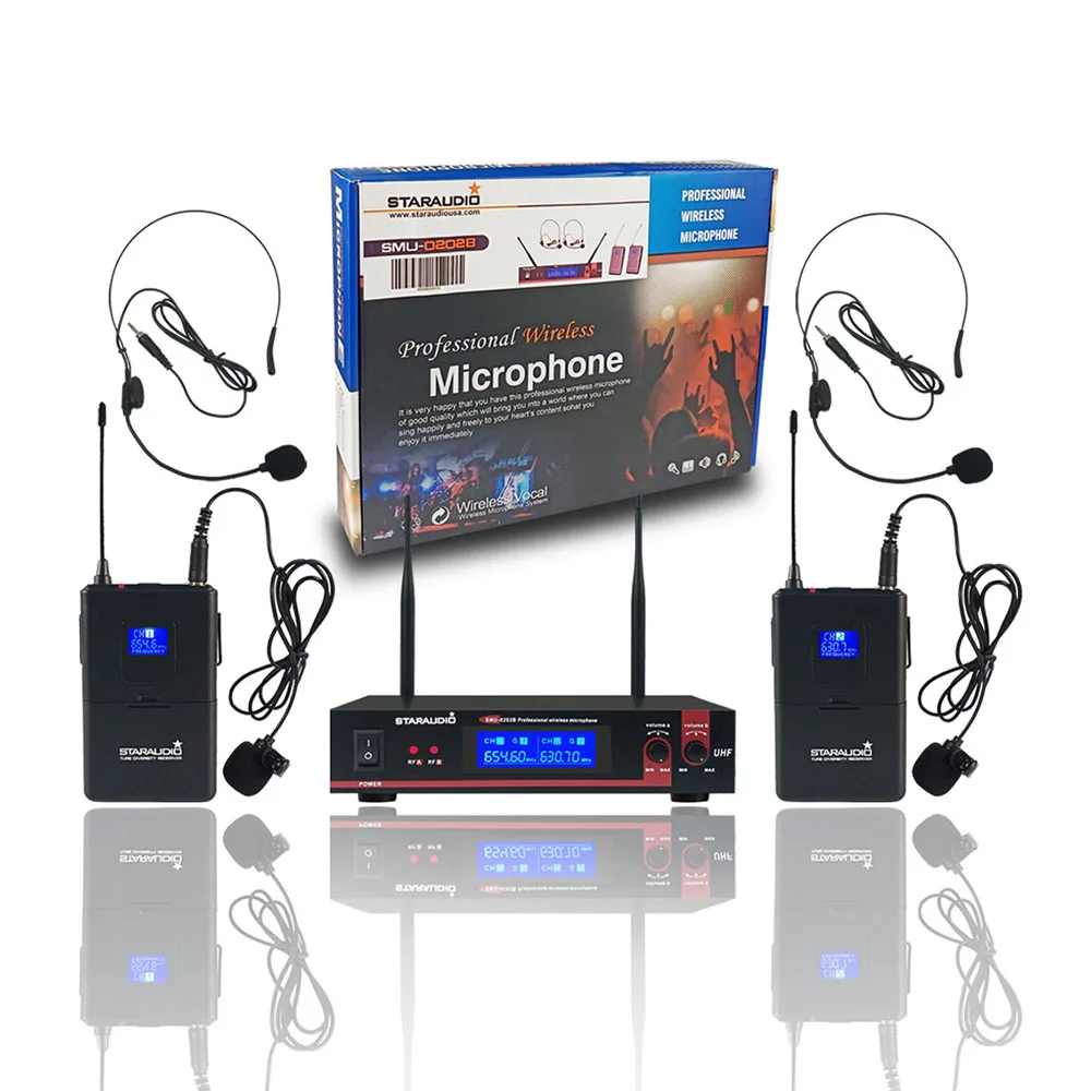 Professional Dual Channel UHF Headset Wireless Microphone System 2CH Headset Lavalier Bodypack Mic For Wedding Karaoke SMU-0202B
Professional Dual Channel UHF Headset Wireless Microphone System 2CH Headset Lavalier Bodypack Mic For Wedding Karaoke SMU-0202B