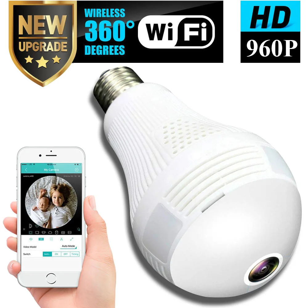 WiFi CCTV Fisheye Bulb Lamp IP Camera 360 Degree 960P Wireless Panoramic Home Security Security Two Ways Audio Baby Monitor
WiFi CCTV Fisheye Bulb Lamp IP Camera 360 Degree 960P Wireless Panoramic Home Security Security Two Ways Audio Baby Monitor