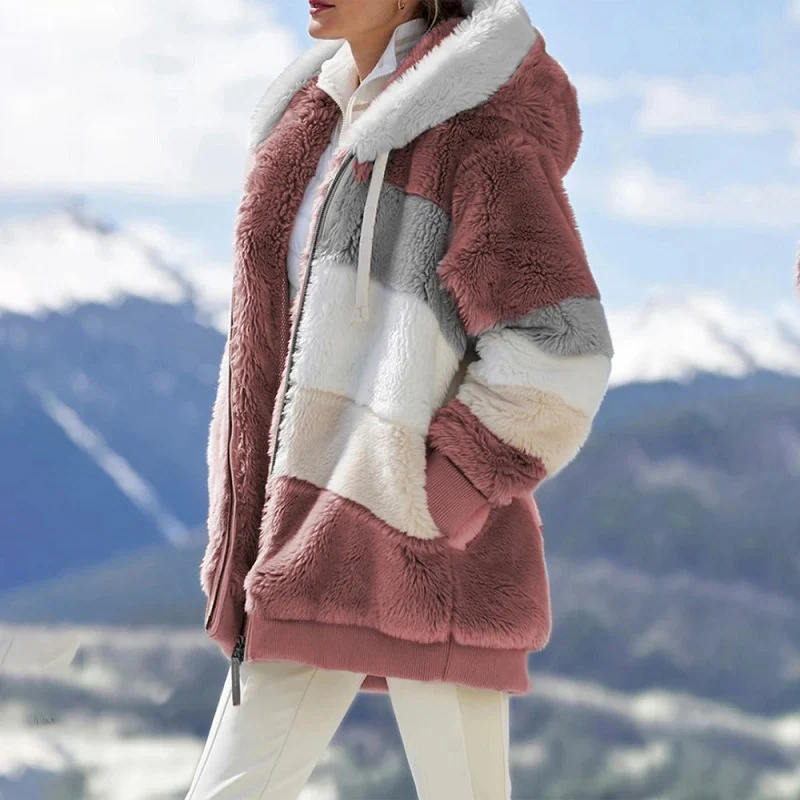 2021 Color Contrast Patchwork Plush Furry Jacket Women Autumn Winter Warm Zipper Long Sleeve Pocket Coat Casual Hooded Outwears
2021 Color Contrast Patchwork Plush Furry Jacket Women Autumn Winter Warm Zipper Long Sleeve Pocket Coat Casual Hooded Outwears