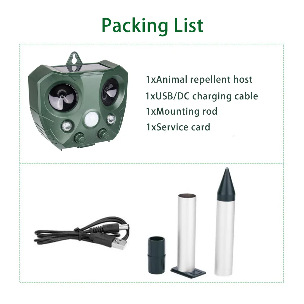 Solar Powered Infrared Sensor Animal Repellent Ultrasonic Cats Dogs Repeller Mice Controller for Outdoor Garden Repellent 
Solar Powered Infrared Sensor Animal Repellent Ultrasonic Cats Dogs Repeller Mice Controller for Outdoor Garden Repellent
