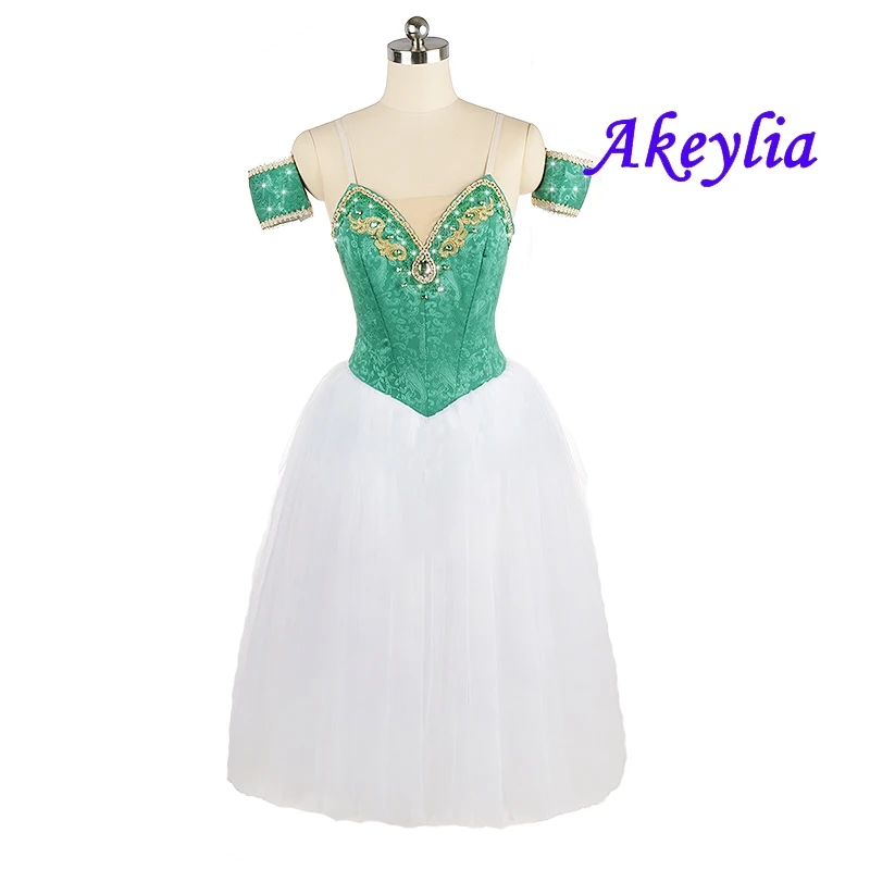 No elastic turquoise Romantic Ballet costume Princess dress green Professional La Sylphide Women White Fairy Ballet Long JNBL161