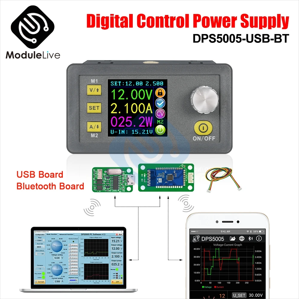 DPS5005 Constant Voltage Current DC-DC Step-down Communication Power Supply Buck Module Voltage Converter LCD Voltmeter 50V 5A
DPS5005 Constant Voltage Current DC-DC Step-down Communication Power Supply Buck Module Voltage Converter LCD Voltmeter 50V 5A