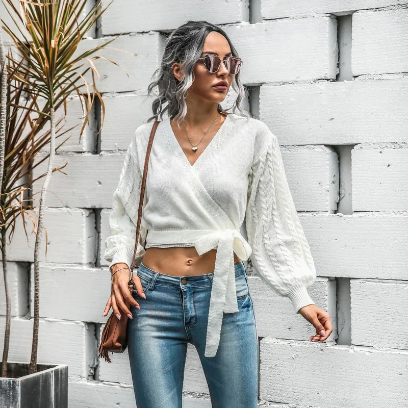 2020 Knitted Sweater Women Autumn Spring Sexy V Neck Pullovers Casual Chic Sweater Tops Long Lantern Sleeve Sashes Knitted Shirt
2020 Knitted Sweater Women Autumn Spring Sexy V Neck Pullovers Casual Chic Sweater Tops Long Lantern Sleeve Sashes Knitted Shirt