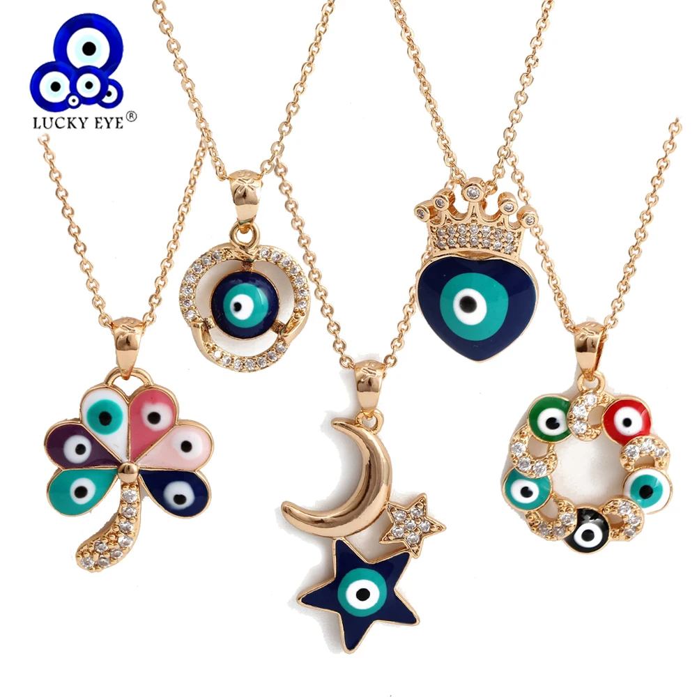 Lucky Eye Heart Moon Star Butterfly Pendant Necklace Round Zircon Blue Turkish Evil Eye Necklace for Women Girls Jewelry BE385
Lucky Eye Heart Moon Star Butterfly Pendant Necklace Round Zircon Blue Turkish Evil Eye Necklace for Women Girls Jewelry BE385