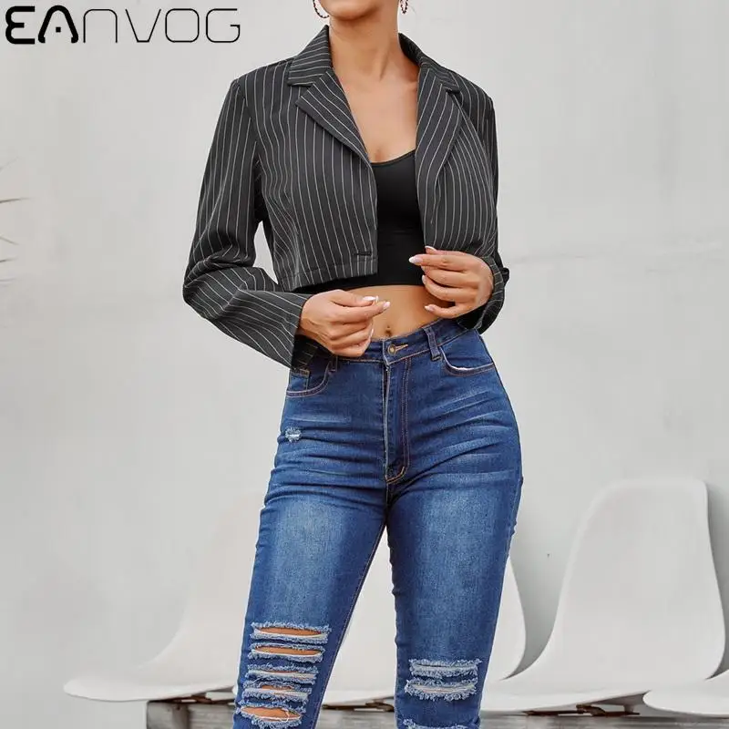 Turn Down Collar Long Sleeve Women Suit Coat Black Striped Single Button Short Jacket Office Lady Female Cardigan Clothing
Turn Down Collar Long Sleeve Women Suit Coat Black Striped Single Button Short Jacket Office Lady Female Cardigan Clothing