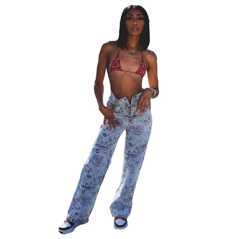 2021 Spring Trend New High Waist Slim Wide Legs Slim Personality Printing Street Joker Jeans Women
2021 Spring Trend New High Waist Slim Wide Legs Slim Personality Printing Street Joker Jeans Women