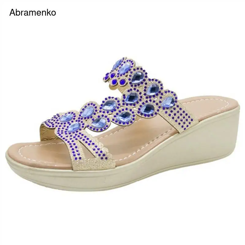 Women Sandals Wedges Shoes For Women High Heels Sandals Rhinestones bling Summer Blue Shoes Femme Platform Sandals Size 35-40
Women Sandals Wedges Shoes For Women High Heels Sandals Rhinestones bling Summer Blue Shoes Femme Platform Sandals Size 35-40