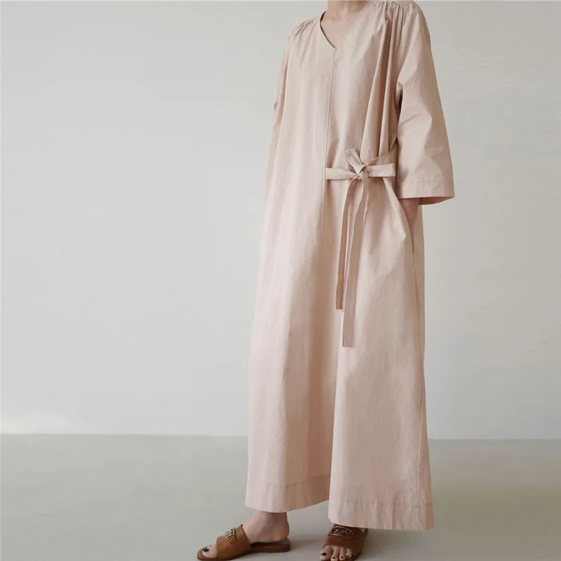 Johnature 2021 New V-neck Three Quarter Sleeve Bandage Dress Women Autumn Korean Solid Color Loose Pockets Female Dresses
Johnature 2021 New V-neck Three Quarter Sleeve Bandage Dress Women Autumn Korean Solid Color Loose Pockets Female Dresses