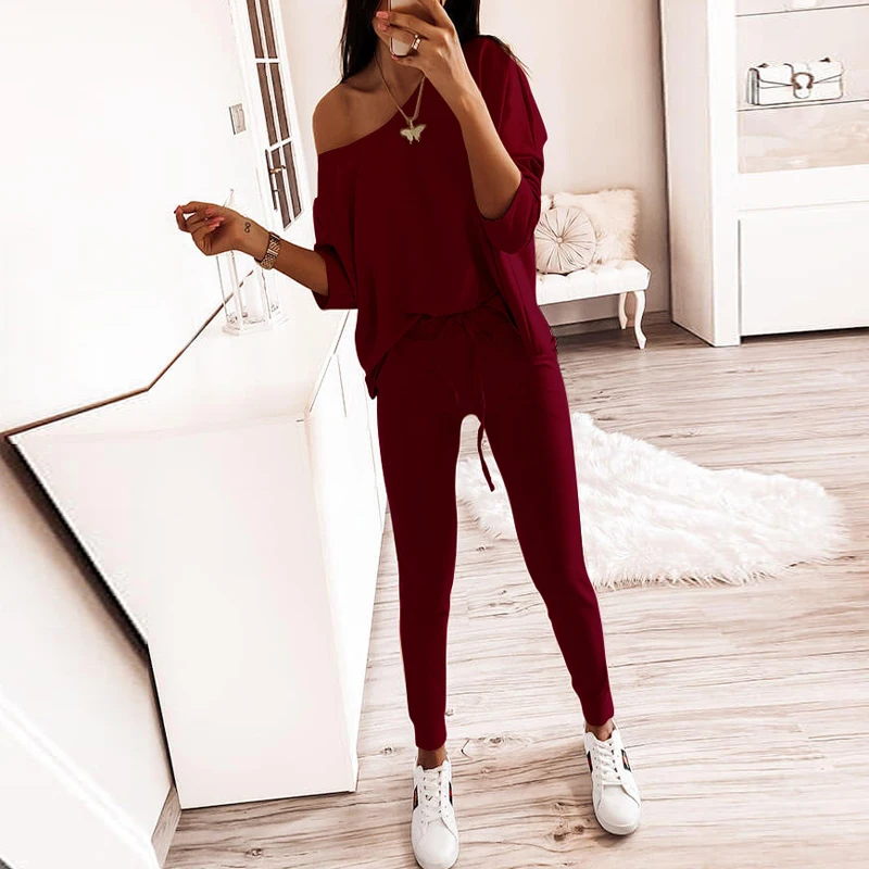 Hot Casual Tracksuit Two Piece Set Women Tops + Pants Outfits Off Shoulder Shirt Women Fall Clothes For Women Sexy 2 Peice Sets
Hot Casual Tracksuit Two Piece Set Women Tops + Pants Outfits Off Shoulder Shirt Women Fall Clothes For Women Sexy 2 Peice Sets