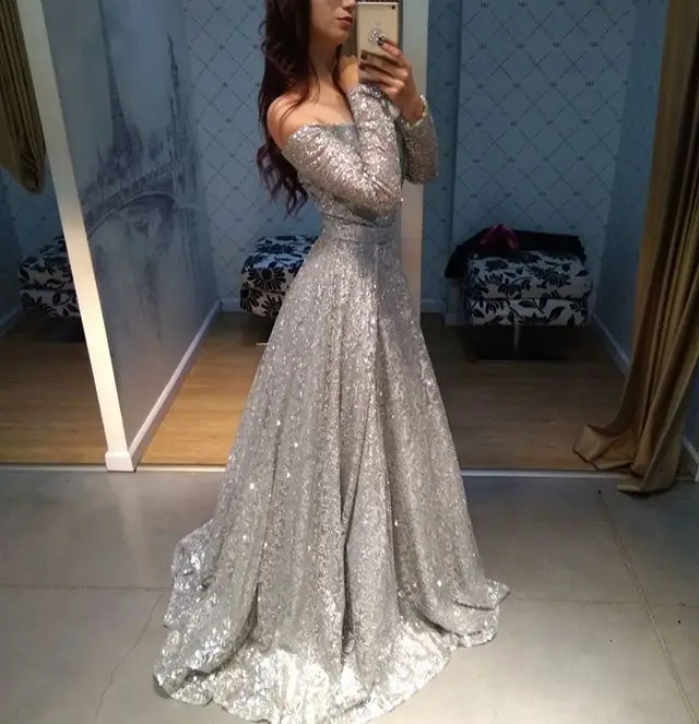 Silver Sequin Evening Dress 2019 Off Shoulder Sparkly Shiny A Line Elegant Formal Prom Gowns Vestido Longo Festa 
Silver Sequin Evening Dress 2019 Off Shoulder Sparkly Shiny A Line Elegant Formal Prom Gowns Vestido Longo Festa
