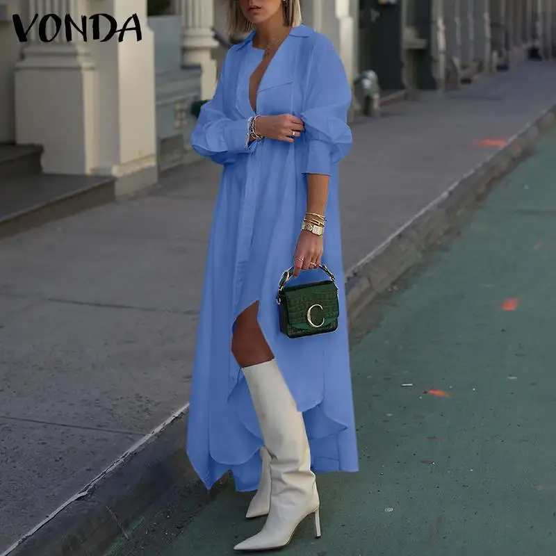Maxi Dress Women Casual Long Sleeve Solid Button Down Asymmetric Hem Shirt Dresses 2021 VONDA Bohemian Party Vestidos
Maxi Dress Women Casual Long Sleeve Solid Button Down Asymmetric Hem Shirt Dresses 2021 VONDA Bohemian Party Vestidos