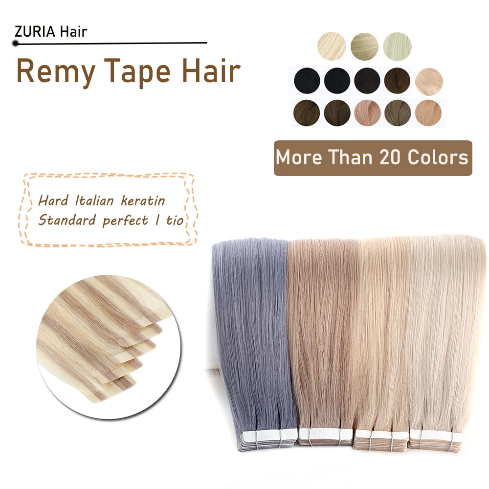 

ZURIA Invisible Remy Tape In Extensions Natural Real Straight Human Hair Double Drawn Adhesive Skin Weft 16" 20" 24" 20/40PCS