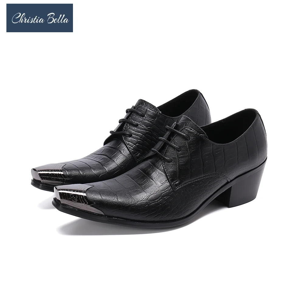 

Christia Bella Black Genuine Leather Oxford Shoes For Men Increase Height Business Brogue Shoes Lace Up Formal Shoes Footwear