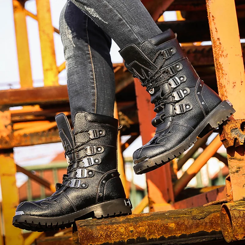 Men Military Boots Genuine Leather Metal Gothic Punk Boots Men Shoes Knight Boots Black Desert Combat Tactical Ankle Boots Men
Men Military Boots Genuine Leather Metal Gothic Punk Boots Men Shoes Knight Boots Black Desert Combat Tactical Ankle Boots Men