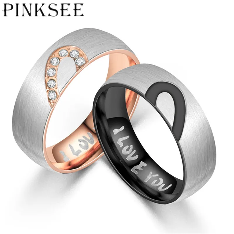 Уникальное необычное кольцо Pinksee в форме половины сердца Я тебя люблю свадебное
