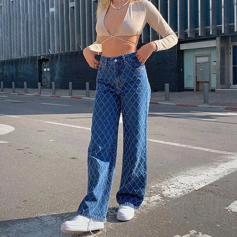 Korean Fashion Women Straight Jeans Diamond Lattice Chic Design Jeans High Waist Wide Leg Femme Trousers Streetwear Jeans
Korean Fashion Women Straight Jeans Diamond Lattice Chic Design Jeans High Waist Wide Leg Femme Trousers Streetwear Jeans