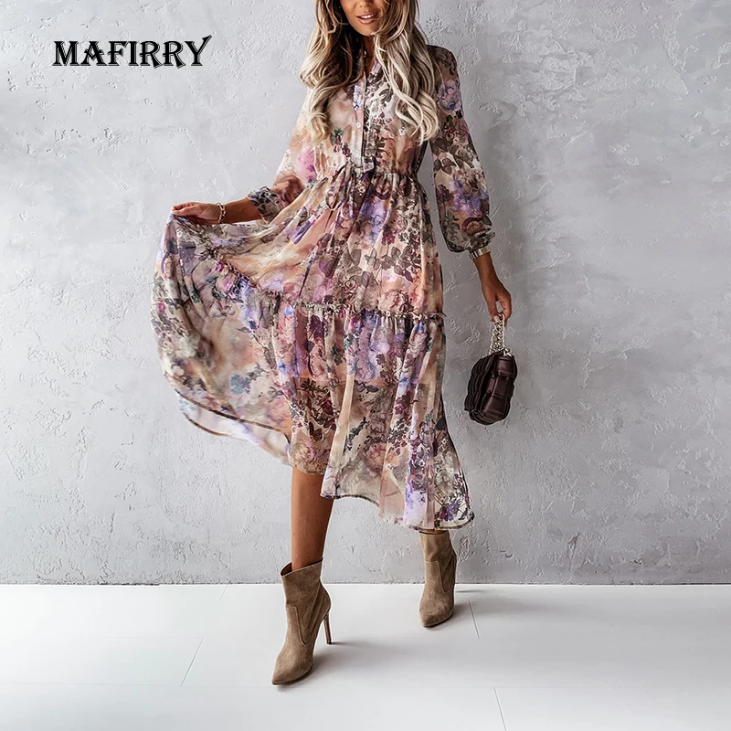 Elegant Women V Neck Lacing Up Ruffles Dress Lantern Sleeve Casual Spring Autumn Ruffles Dress Female Lace Up Print Button Dress
Elegant Women V Neck Lacing Up Ruffles Dress Lantern Sleeve Casual Spring Autumn Ruffles Dress Female Lace Up Print Button Dress