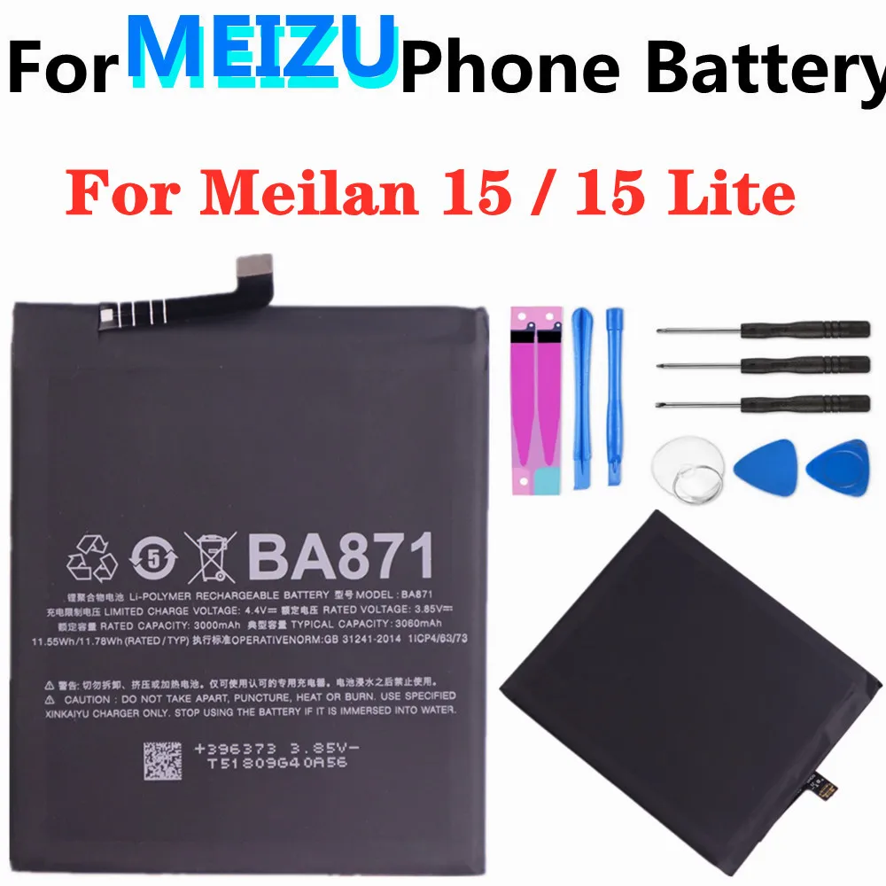 Сменный аккумулятор BA871 для Meizu Meilan M 15 / 15 Lite M871H, батарея для смартфона 3060 мАч, высококачественные батареи + Инструменты
Сменный аккумулятор BA871 для Meizu Meilan M 15 / 15 Lite M871H, батарея для смартфона 3060 мАч, высококачественные батареи + Инструменты