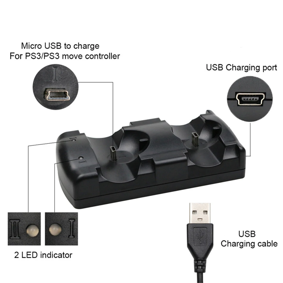 Двойное зарядное устройство s USB Двойная зарядка питание док-станция для playstation 3