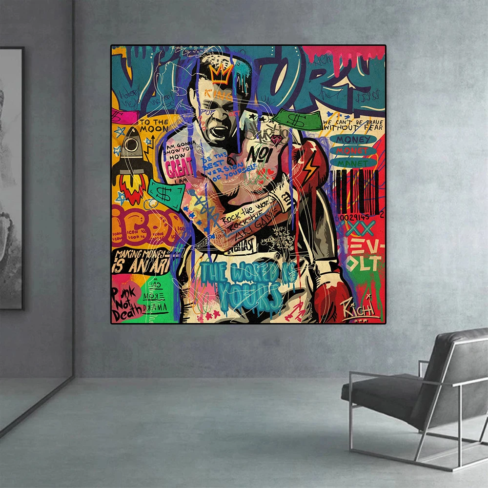 Boxing King Pop Art Street Graffiti Canvas Painting Modern Posters and Prints Wall Art Pictures For Living Room Home Decoration
Boxing King Pop Art Street Graffiti Canvas Painting Modern Posters and Prints Wall Art Pictures For Living Room Home Decoration