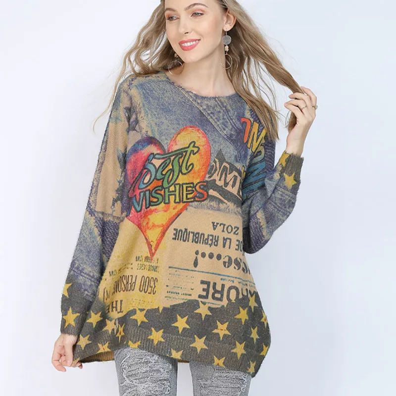 Casual Sweater Woman Long Sleeve Pullover Womens Oversized Star Print Egirl Knitted Top for Women Vintage Korean Clothing XC172
Casual Sweater Woman Long Sleeve Pullover Womens Oversized Star Print Egirl Knitted Top for Women Vintage Korean Clothing XC172