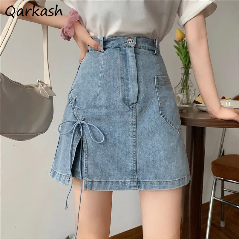 Skirts Women Denim Light Blue Mini Faldas Mujer Fashion Solid All-match BF Casual High Waist Simple Teens Pockets Design Clothes
Skirts Women Denim Light Blue Mini Faldas Mujer Fashion Solid All-match BF Casual High Waist Simple Teens Pockets Design Clothes