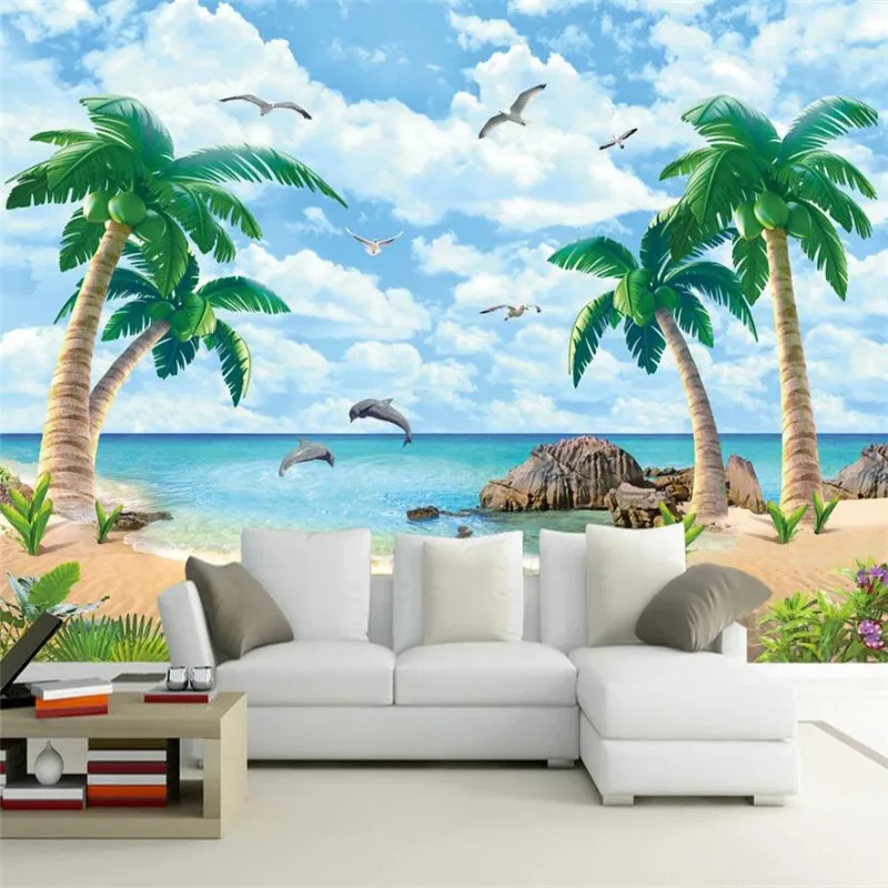 

Custom 3d wallpaper mural coconut tree seascape natural scenery background wall decoration wallpaper