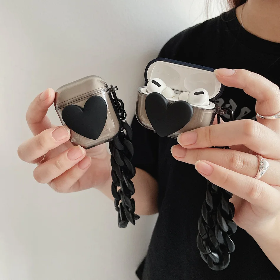 Earphone Case For AirPods Fashion Love Translucent Black Earphones Cover For AirPods 2 3 AirPods Pro Protect Shell with Lanyard
Earphone Case For AirPods Fashion Love Translucent Black Earphones Cover For AirPods 2 3 AirPods Pro Protect Shell with Lanyard