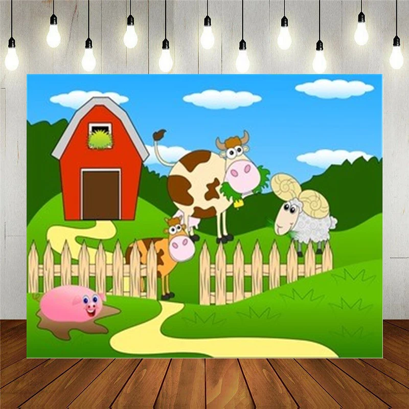 Cartoon Farm Barn Animal Pig Cow Sheep Boys Birthday Photography Backdrop Newborn Baby Shower Background Cake Table Decor Banner
Cartoon Farm Barn Animal Pig Cow Sheep Boys Birthday Photography Backdrop Newborn Baby Shower Background Cake Table Decor Banner