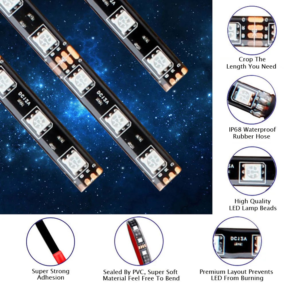 12pcs Motorcycle LED Neon Strip Lamp RGB 15-colors Remote Control Under Glow Lights LED Car Decorative Light Strip Kit 
12pcs Motorcycle LED Neon Strip Lamp RGB 15-colors Remote Control Under Glow Lights LED Car Decorative Light Strip Kit